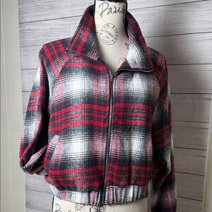 The Nines Plaid Zip-Up Cropped Women's Jacket Size Small